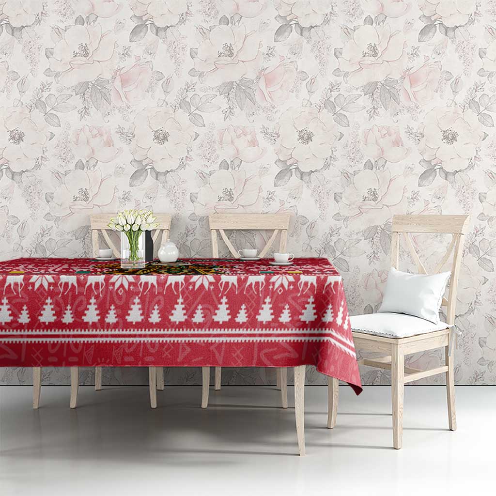 Cameroon Christmas Tablecloth with Red Snowflake Pattern Traditional Santa and Map Motif - Wonder Print Shop