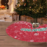 Cameroon Christmas Tree Skirt with Red Snowflake Pattern Traditional Santa and Map Motif - Wonder Print Shop