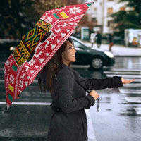 Cameroon Christmas Umbrella with Red Snowflake Pattern Traditional Santa and Map Motif - Wonder Print Shop