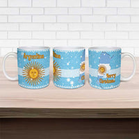 Argentina Christmas Ceramic Mug with Blue-White Snowflake Pattern, Sun Emblem, and Map Motif - Wonder Print Shop