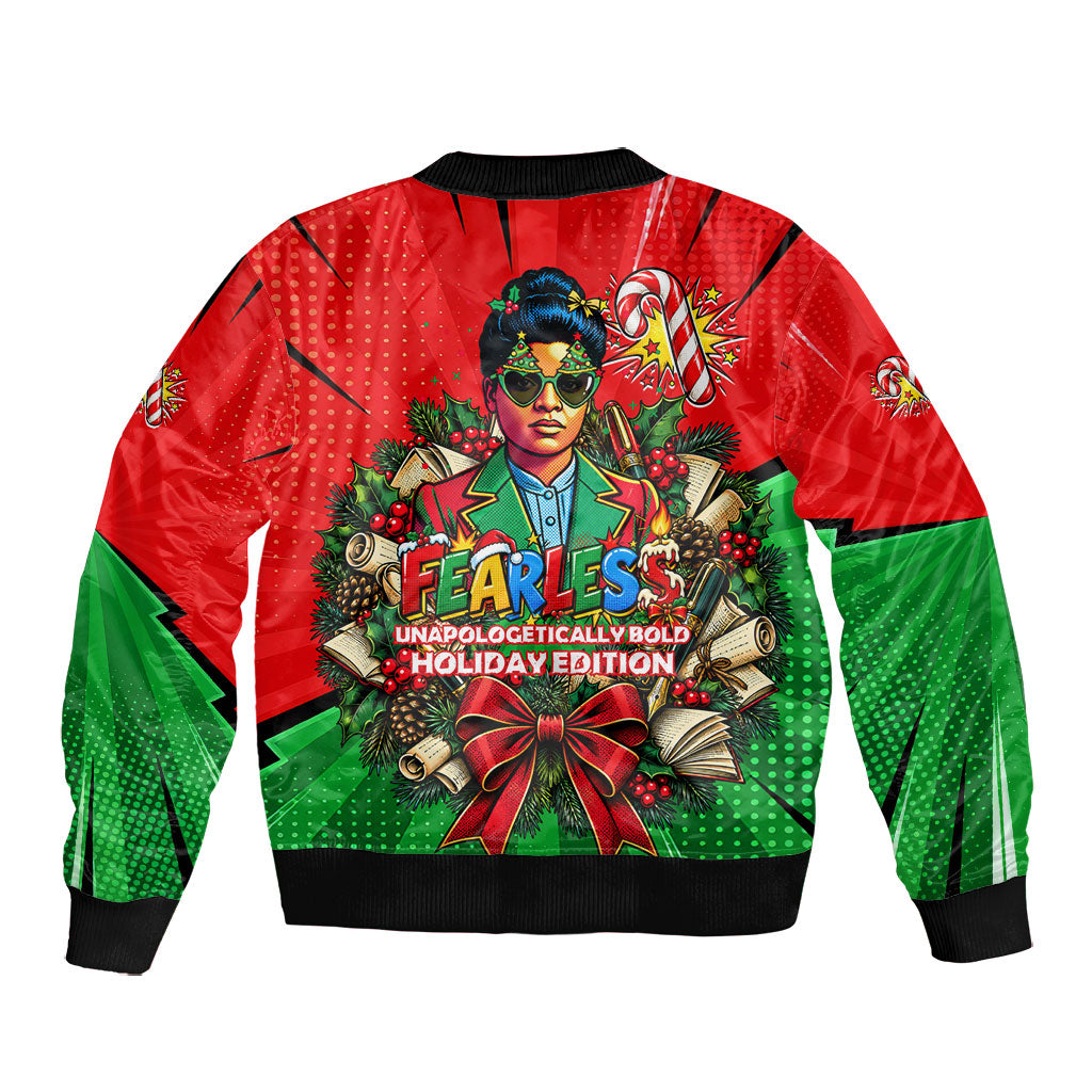 Ida B. Wells Fearless Bomber Jacket Festive Pop Art Comic Christmas