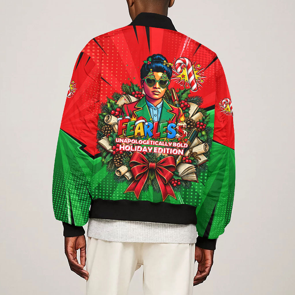 Ida B. Wells Fearless Bomber Jacket Festive Pop Art Comic Christmas