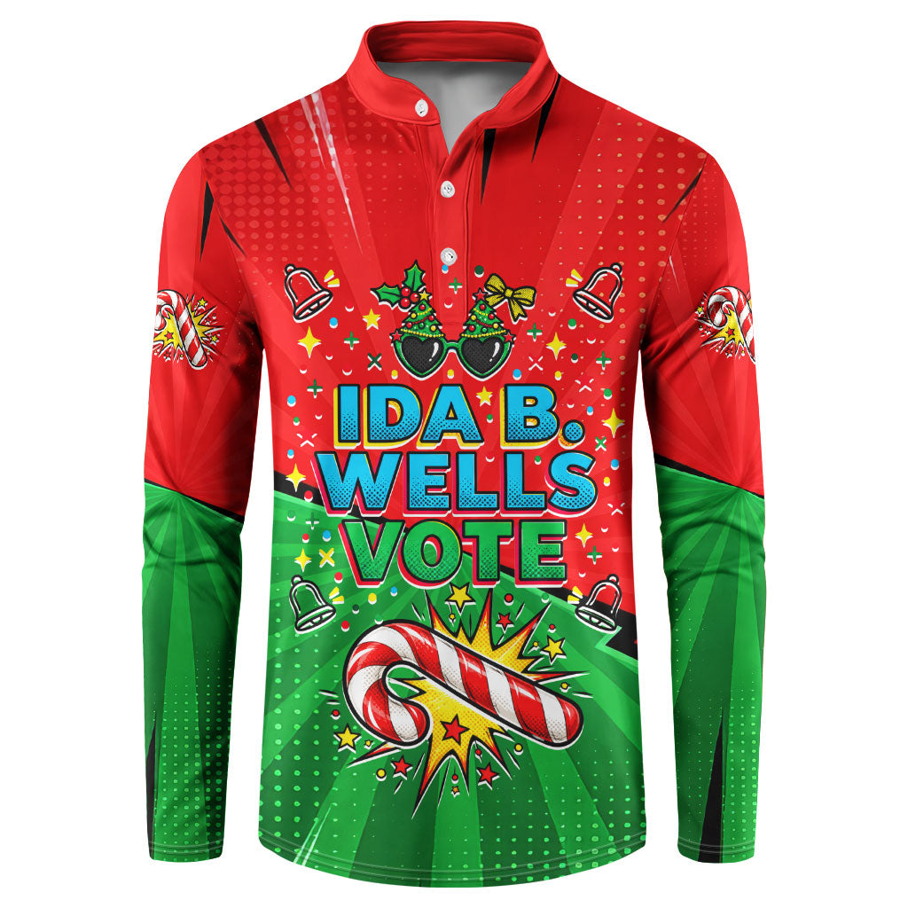 Ida B. Wells Fearless Button Sweatshirt Festive Pop Art Comic Christmas