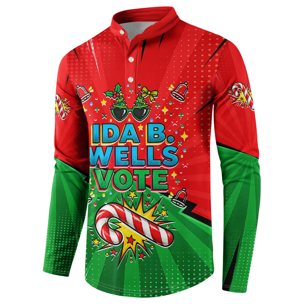 Ida B. Wells Fearless Button Sweatshirt Festive Pop Art Comic Christmas