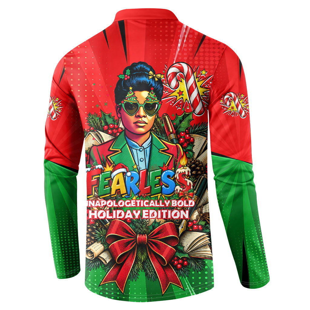 Ida B. Wells Fearless Button Sweatshirt Festive Pop Art Comic Christmas