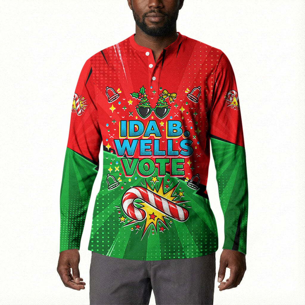 Ida B. Wells Fearless Button Sweatshirt Festive Pop Art Comic Christmas