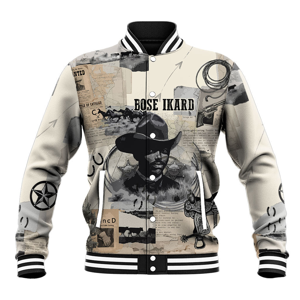 Bose Ikard Black Cowboy Baseball Jacket Vintage Newspaper Collage Old West African American History Art