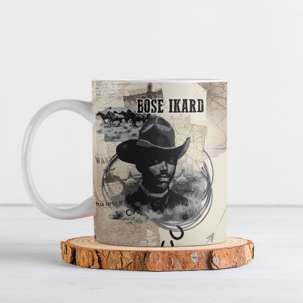 Bose Ikard Black Cowboy Ceramic Mug Vintage Newspaper Collage Old West African American History Art