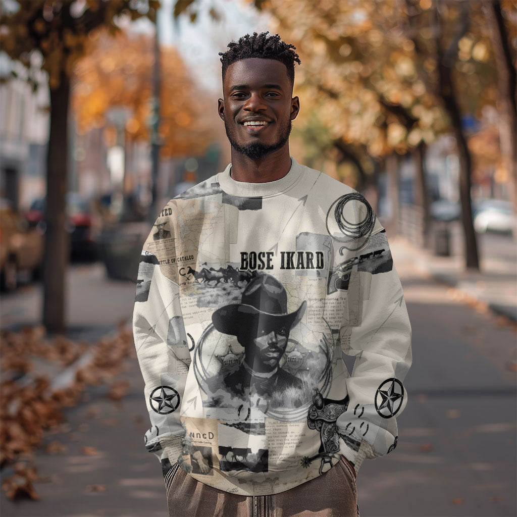 Bose Ikard Black Cowboy Sweatshirt Vintage Newspaper Collage Old West African American History Art