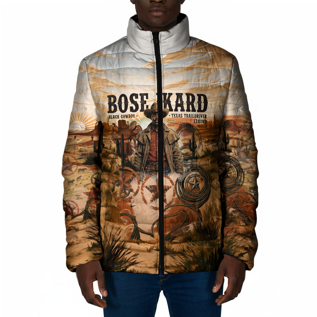 Bose Ikard Black Cowboy Texas Trail Driver Padded Jacket Vintage Western Desert Collage African American History Art