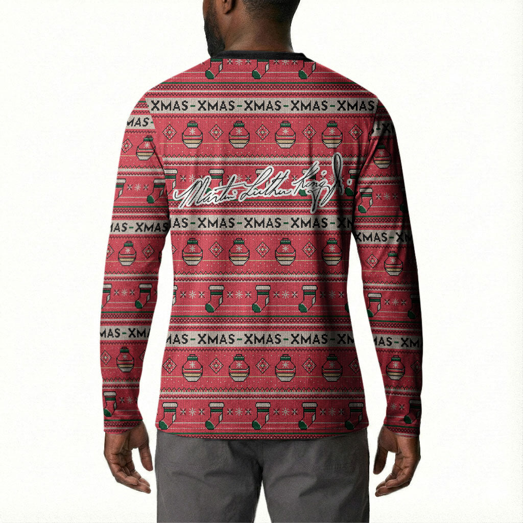 Martin Luther King Jr Christmas Button Sweatshirt Civil Rights Quote Rainbow Gradient