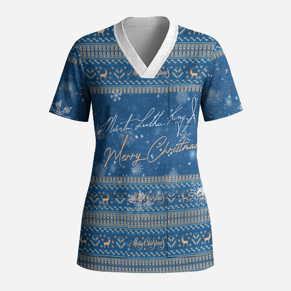 Martin Luther King Jr Christmas Scrub Top I Have A Dream Quote Ugly Sweater Knitted Pattern