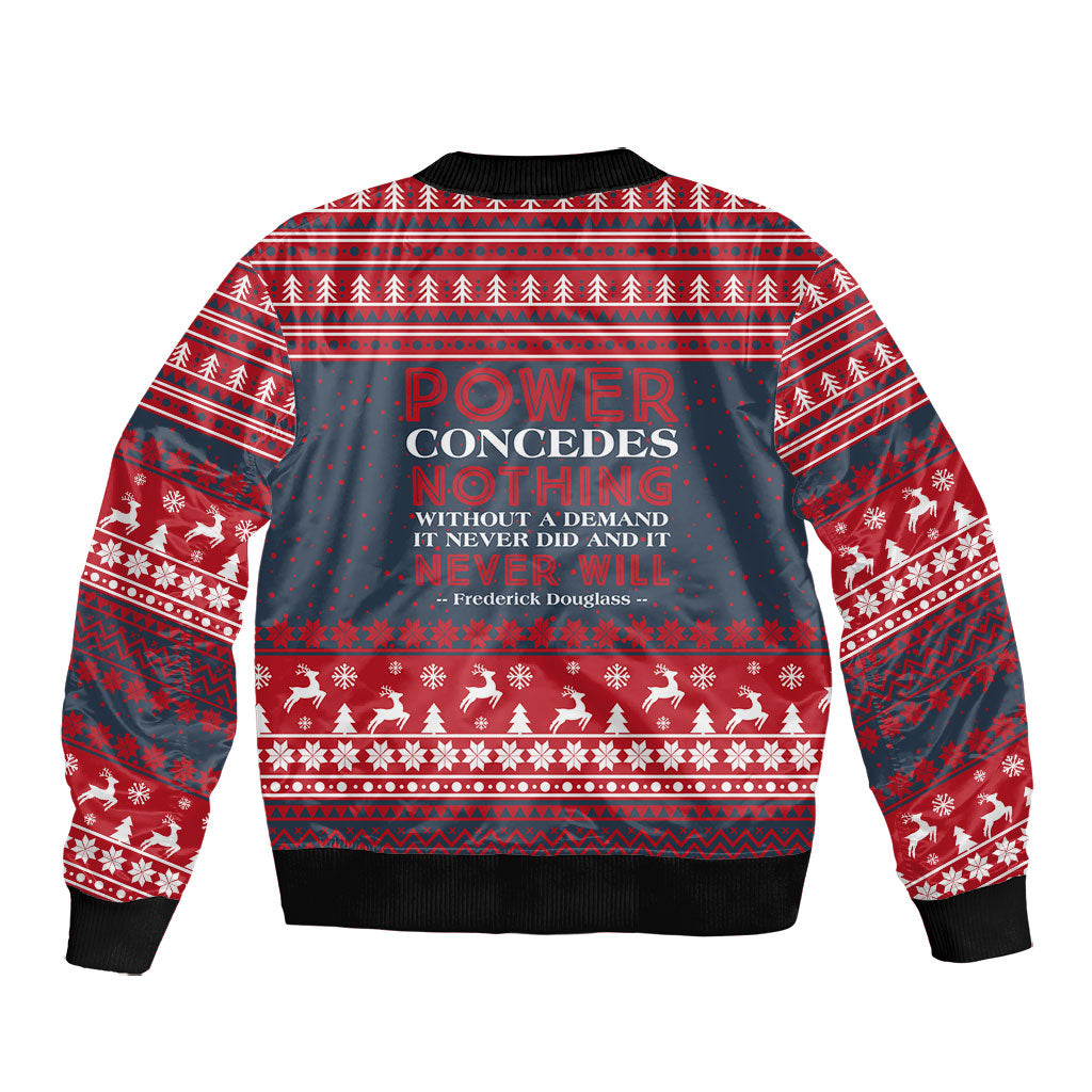 Frederick Douglass Christmas Bomber Jacket Power Concedes Nothing Quote Ugly Sweater Knitted Pattern