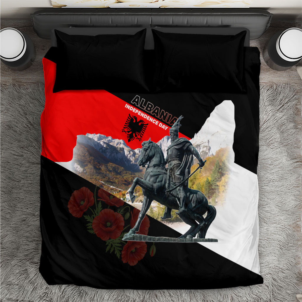 Albania Independence Day Skanderbeg Bedding Set Patriotic Double Headed Eagle And Poppy Flowers
