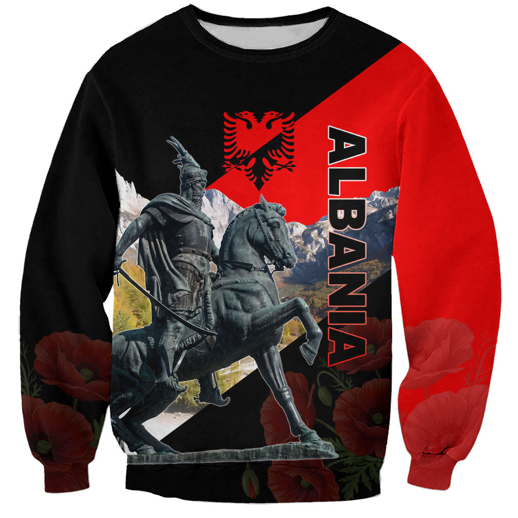 Albania Independence Day Skanderbeg Sweatshirt Patriotic Double Headed Eagle And Poppy Flowers