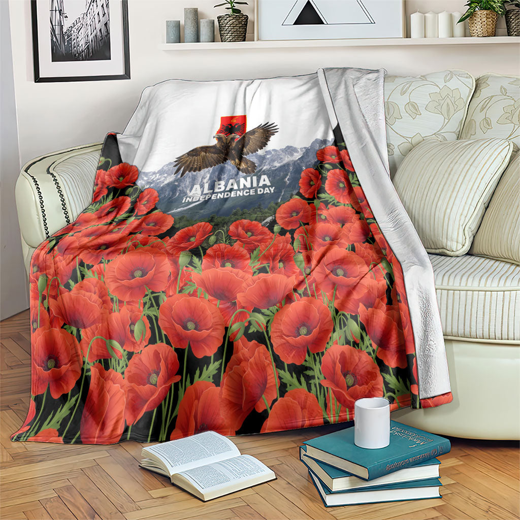 Albania Independence Day Eagle Blanket Patriotic Mountain Landscape And Red Poppies