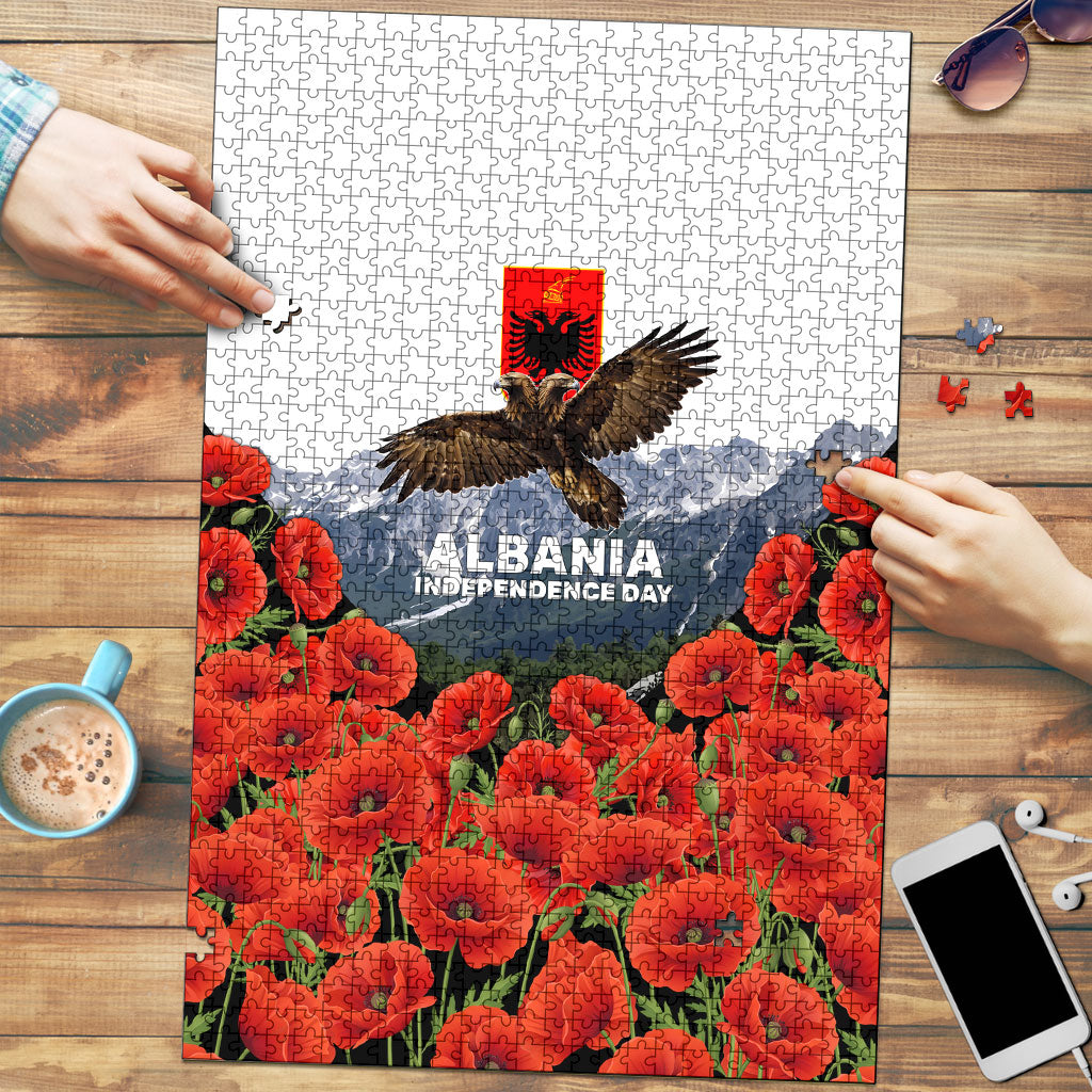 Albania Independence Day Eagle Puzzle Patriotic Mountain Landscape And Red Poppies