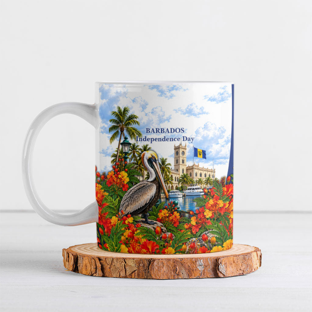 Barbados Independence Day Pelican Ceramic Mug Patriotic Tropical Island Scenery And Exotic Flowers