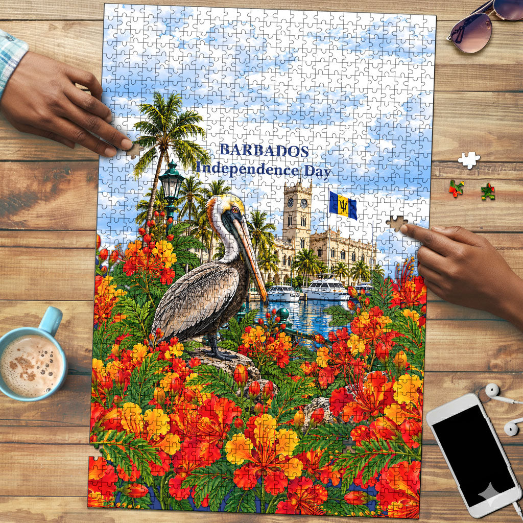 Barbados Independence Day Pelican Puzzle Patriotic Tropical Island Scenery And Exotic Flowers