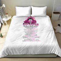White duvet cover bedding set with pink floral skull text graphic centered on the duvet
