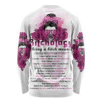 Long sleeve shirt with purple skull and rose back graphic and quote typography