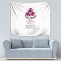 Hanging tapestry with white background and pink floral “Bitchology” lettering