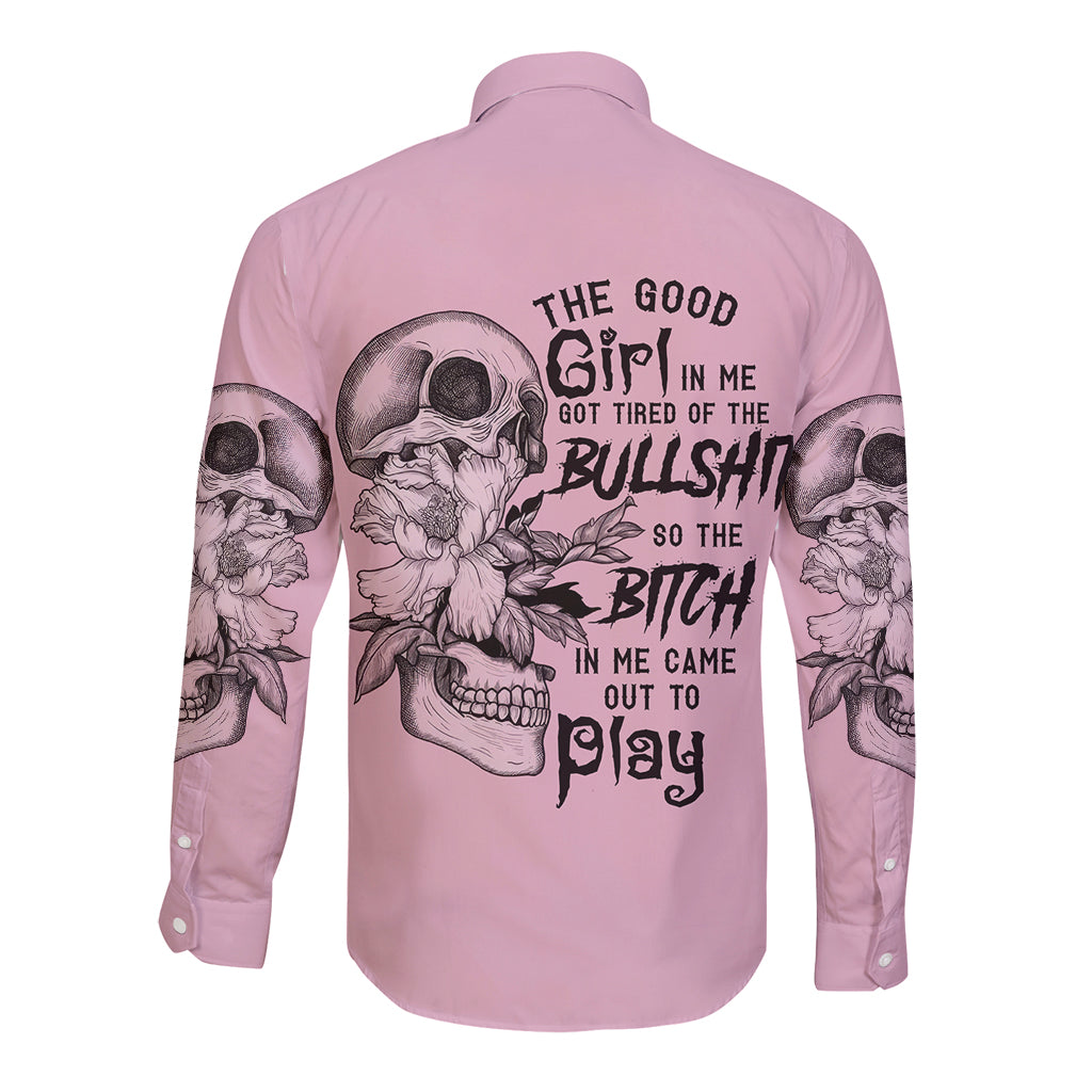 The Good Girl In Me Got Tired Skull Long Sleeve Button Shirt - Wonder Print Shop