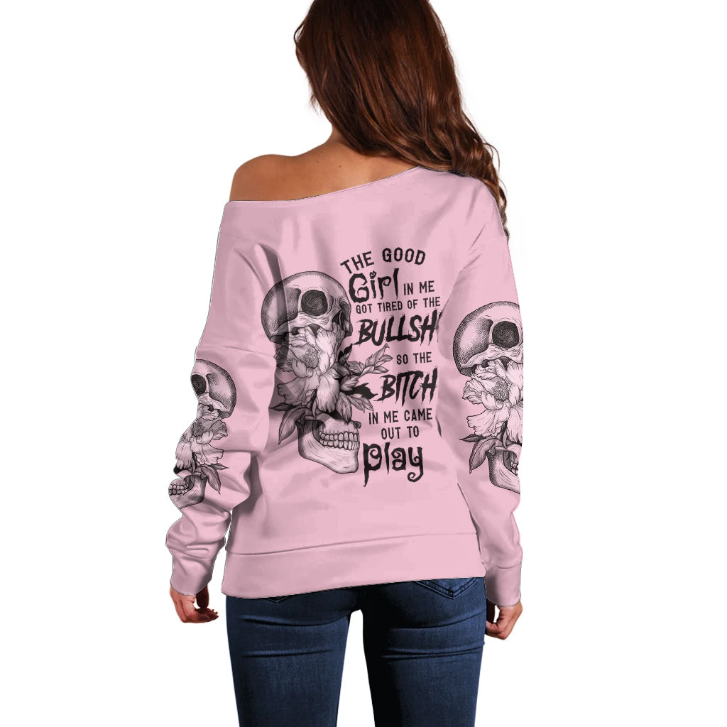 The Good Girl In Me Got Tired Skull Off Shoulder Sweater - Wonder Print Shop