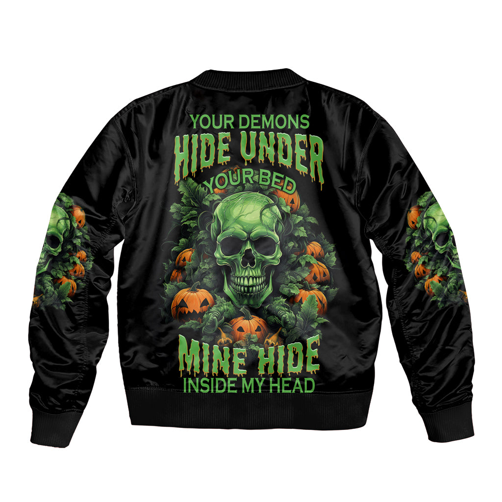 Your Demons Hide Under Your Bed Skull Halloween Bomber Jacket - Wonder Print Shop