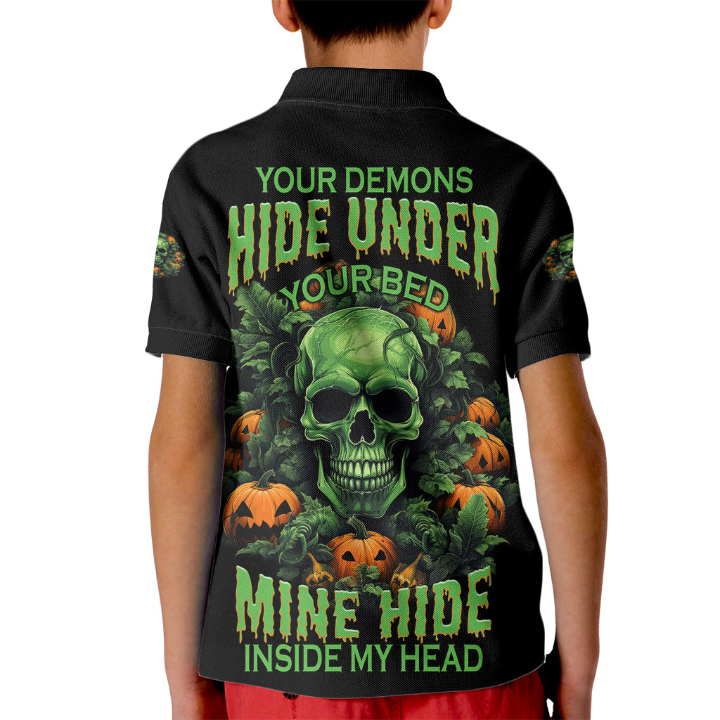 Your Demons Hide Under Your Bed Skull Halloween Kid Polo Shirt - Wonder Print Shop