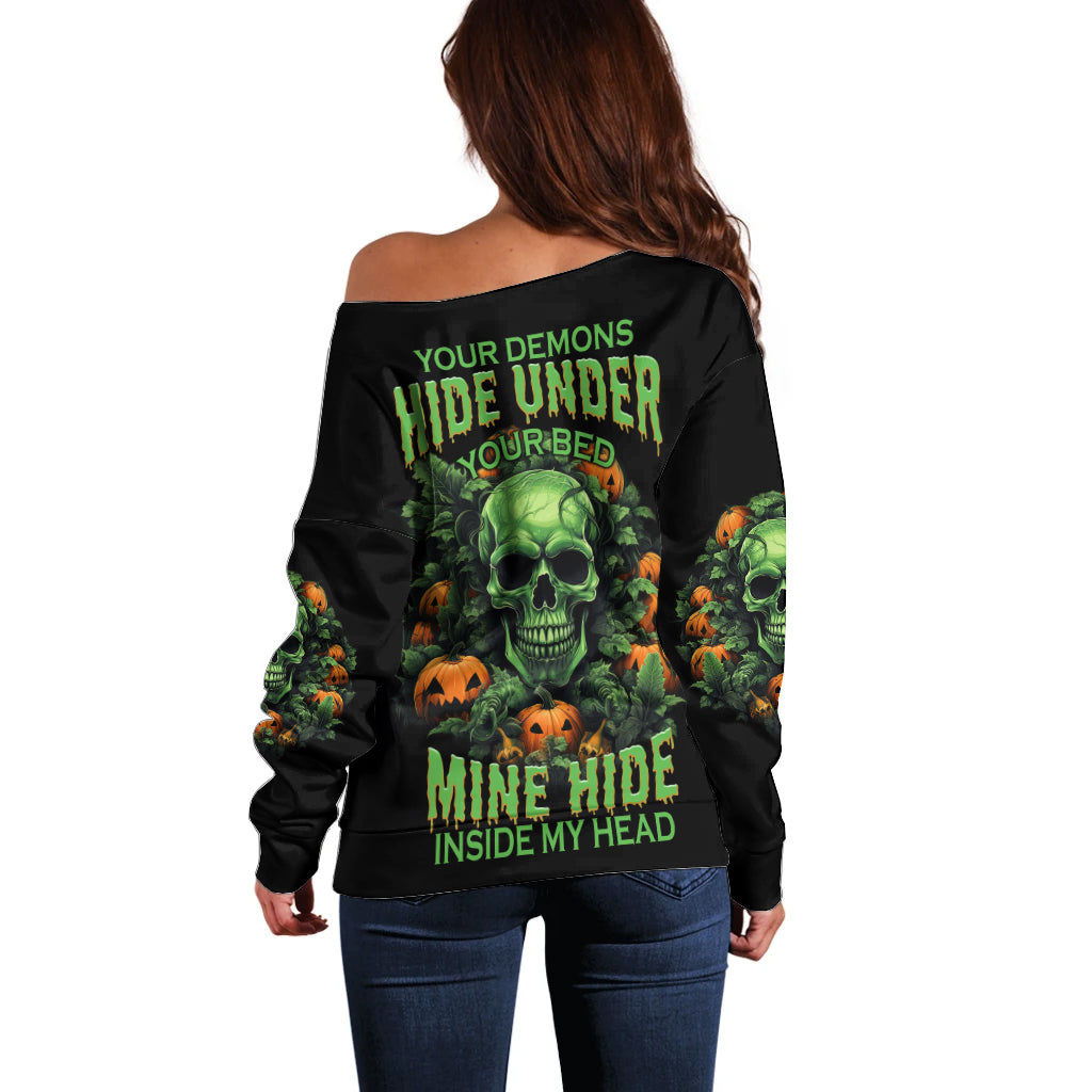 Your Demons Hide Under Your Bed Skull Halloween Off Shoulder Sweater - Wonder Print Shop