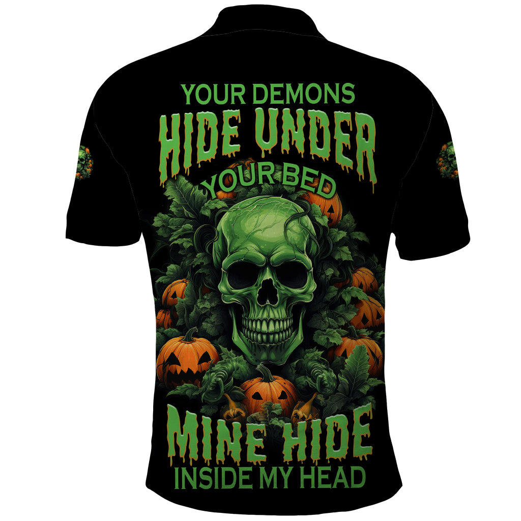 Your Demons Hide Under Your Bed Skull Halloween Polo Shirt - Wonder Print Shop