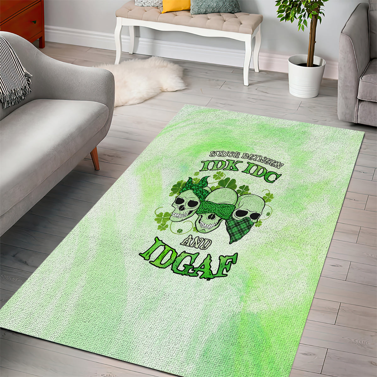 Stuck Between Idk Idc And Idgaf Rose Skull Patrick's Day Area Rug - Wonder Print Shop