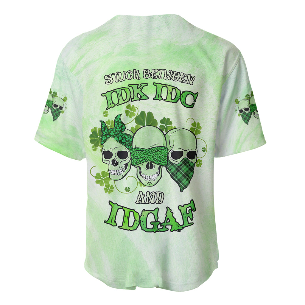 Stuck Between Idk Idc And Idgaf Rose Skull Patrick's Day Baseball Jersey - Wonder Print Shop