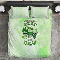 Green tie-dye duvet and two pillowcases with skull, shamrock, and dark lettering design