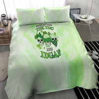 Green tie-dye bedding set featuring skull and shamrock motif on the duvet