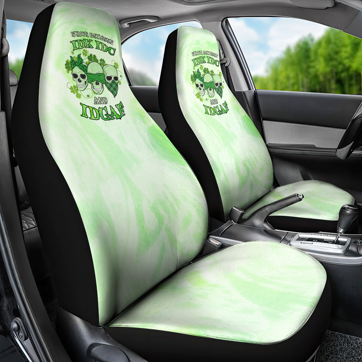 Stuck Between Idk Idc And Idgaf Rose Skull Patrick's Day Car Seat Cover - Wonder Print Shop