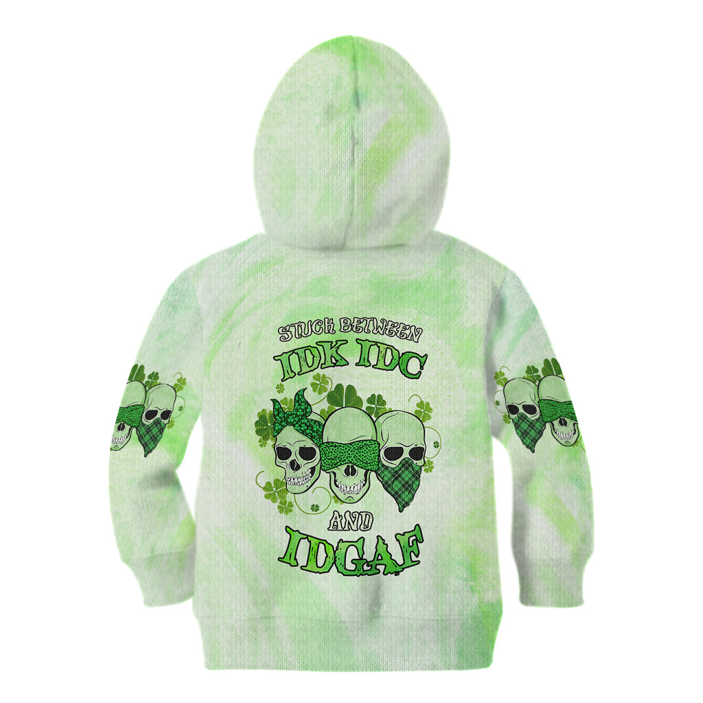 Stuck Between Idk Idc And Idgaf Rose Skull Patrick's Day Kid Hoodie - Wonder Print Shop