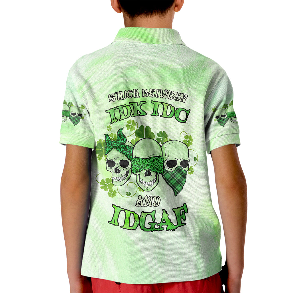 Stuck Between Idk Idc And Idgaf Rose Skull Patrick's Day Kid Polo Shirt - Wonder Print Shop