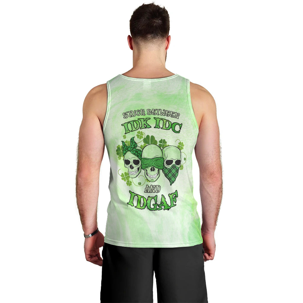 Stuck Between Idk Idc And Idgaf Rose Skull Patrick's Day Men Tank Top - Wonder Print Shop