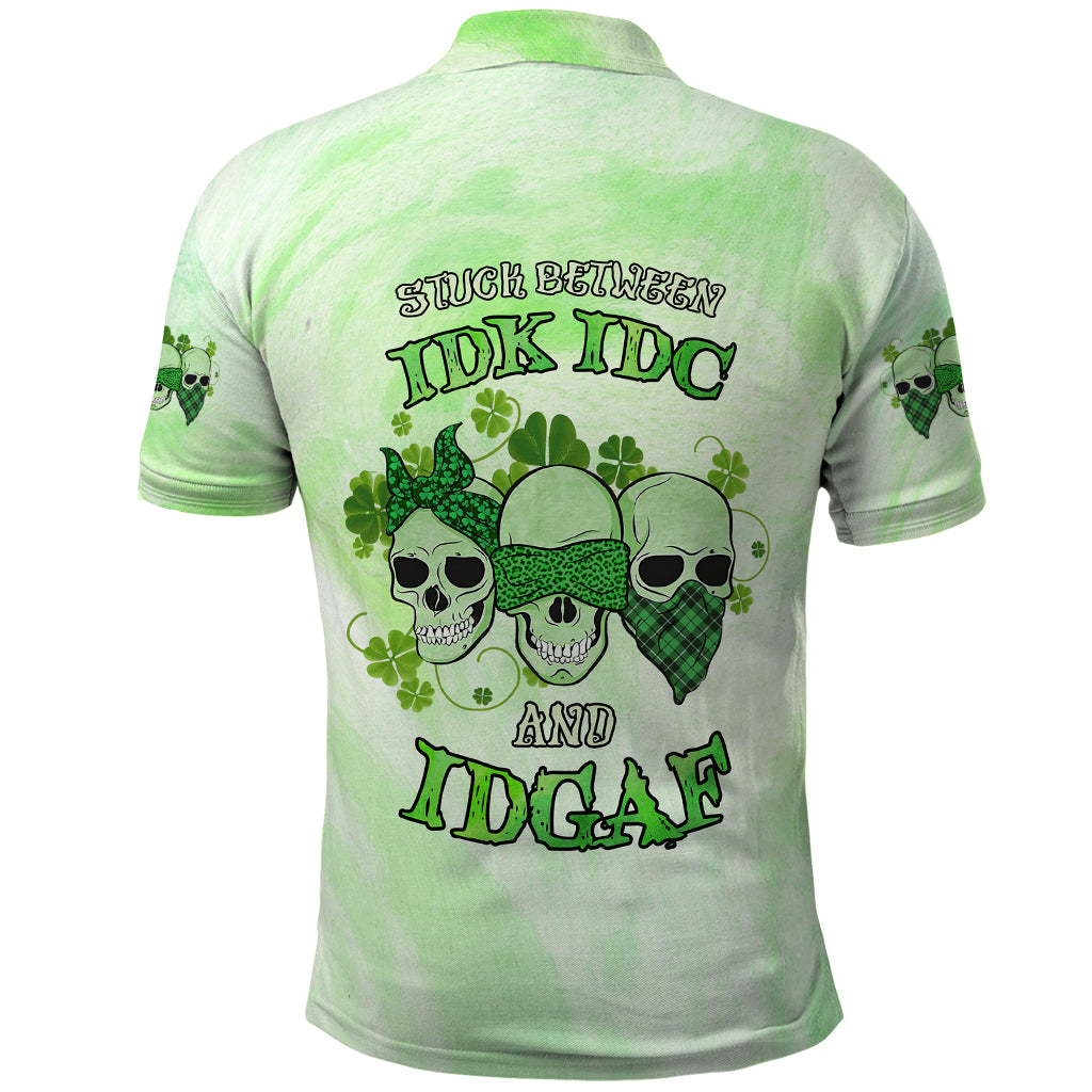 Stuck Between Idk Idc And Idgaf Rose Skull Patrick's Day Polo Shirt - Wonder Print Shop