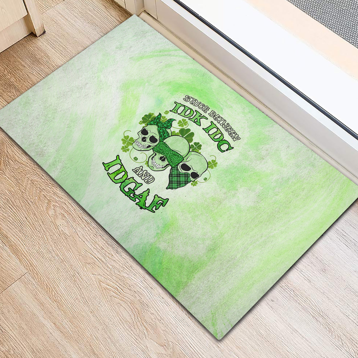 Stuck Between Idk Idc And Idgaf Rose Skull Patrick's Day Rubber Doormat - Wonder Print Shop