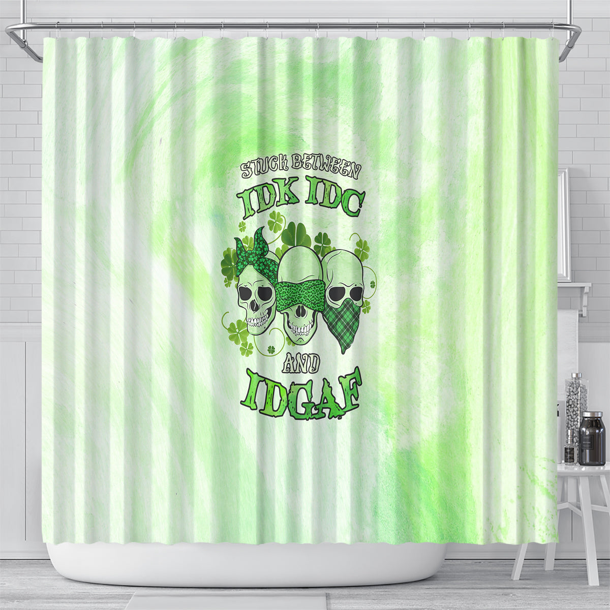 stuck-between-idk-idc-and-idgaf-rose-skull-patricks-day-shower-curtain