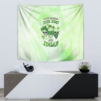 Green skull and clover text tapestry banner with “IDK IDK” and “IDGAF”