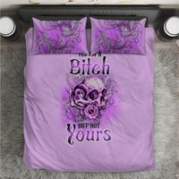 Purple duvet cover set with matching pillowcases, skull-rose artwork and 'But not Yours'
