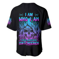 Black baseball jersey back with neon skull and text design, short sleeves