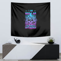 Black wall tapestry featuring a multicolor skull graphic with “Your approval isn’t needed” text