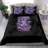 Black bedding set with purple skull-and-text graphic, duvet and two matching pillowcases