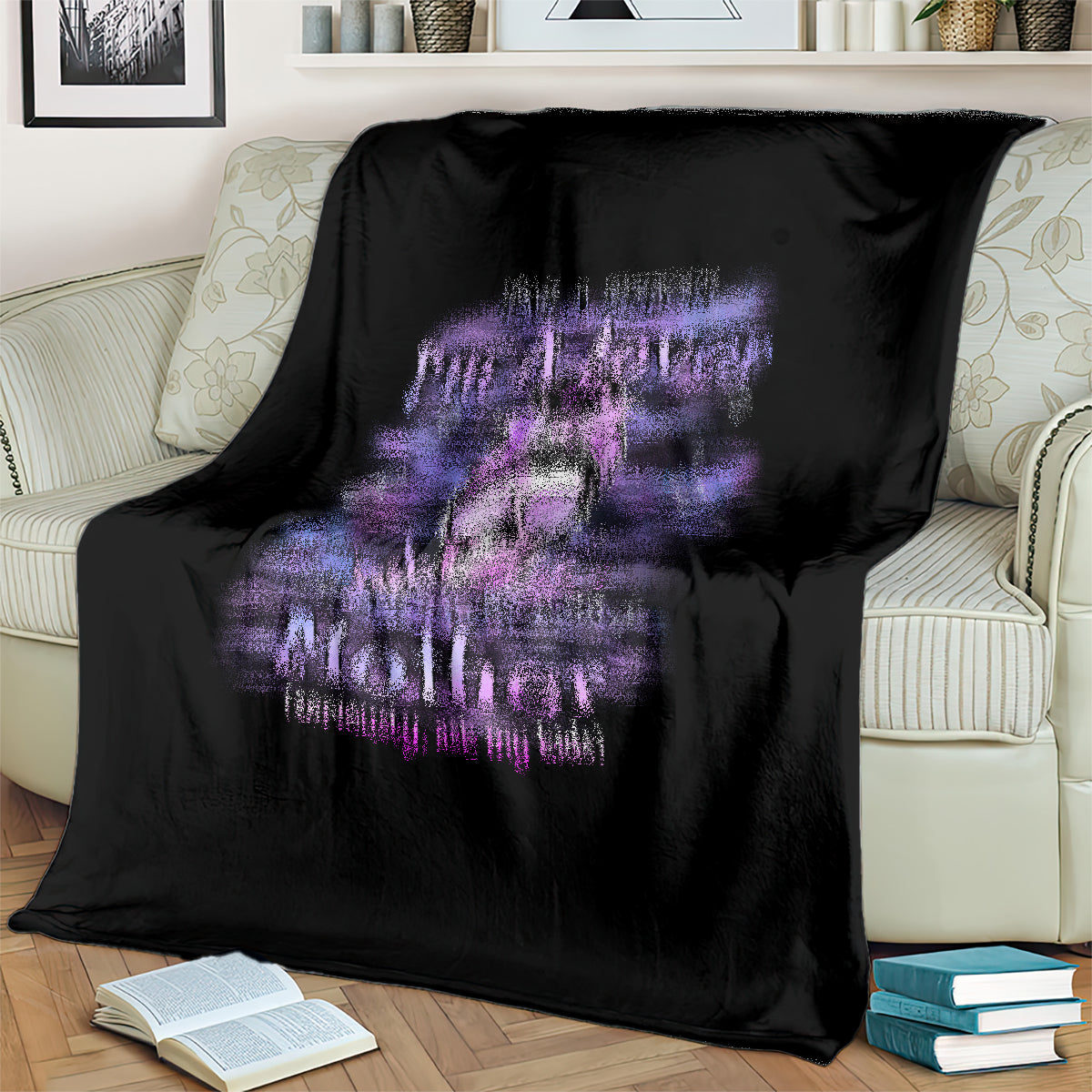 Black throw blanket with large purple skull graphic and 'I'm A Crazy Mother' text