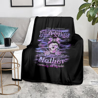 Black throw blanket with purple skull graphic and 'I'm A Lover Mother' phrase